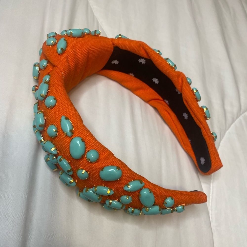 Lele Sadoughi Vibrant Orange Headband with Turquoise Embellishments